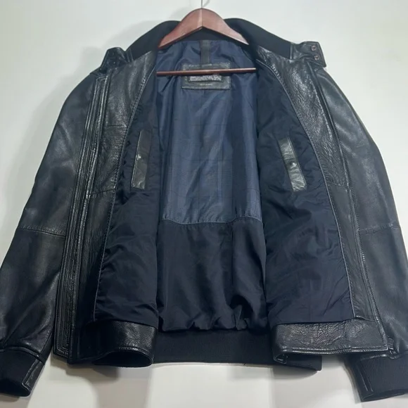 Massimo Dutti Black Nappa Leather Bomber Moto Jacket XXL Euro Style - Picture 9 of 16